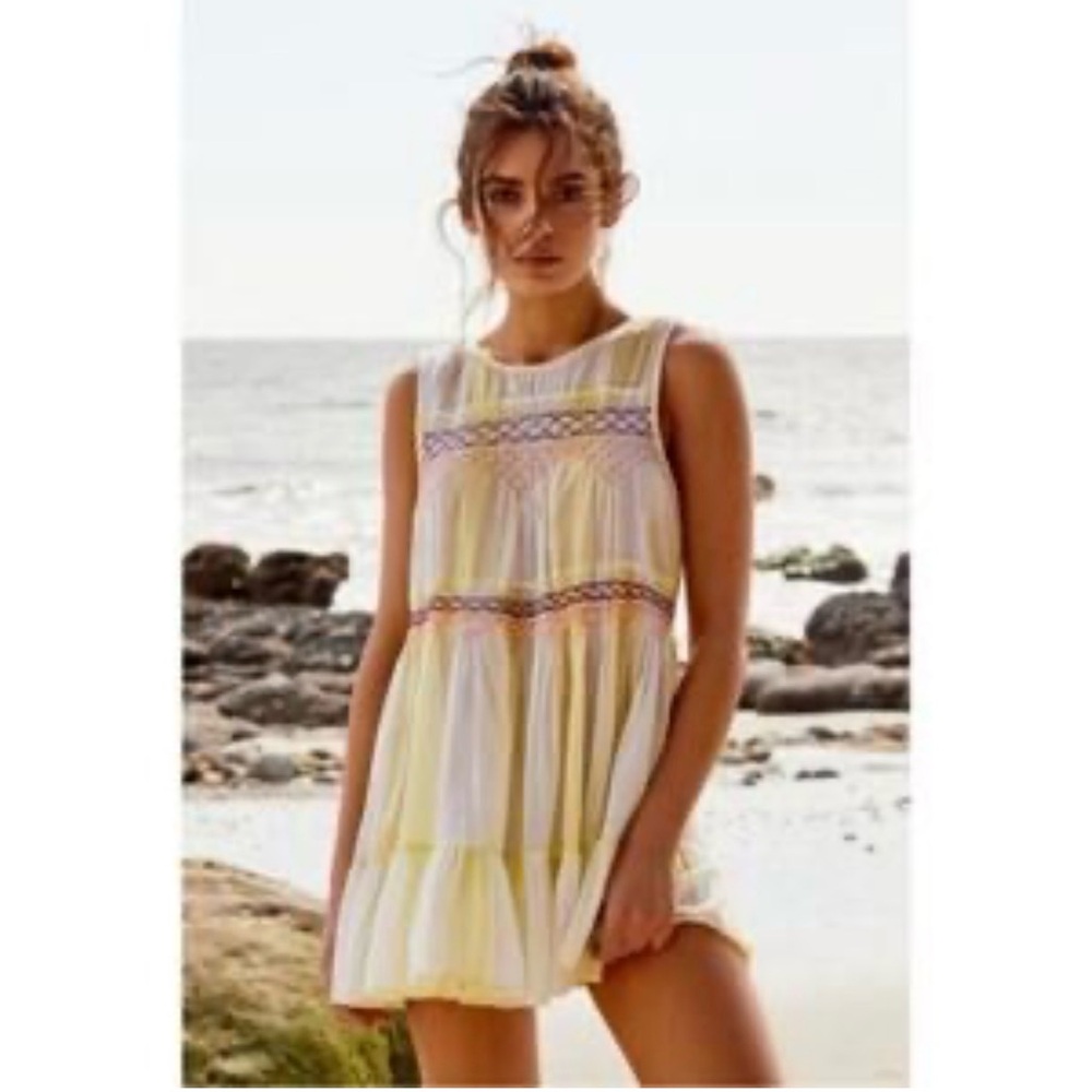 Free People NWT Rare Yellow White Striped Mini Dress Sm